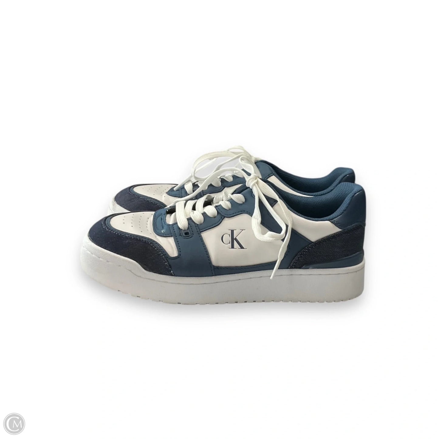 Shoes Sneakers By Calvin Klein In Blue & White, Size: 11