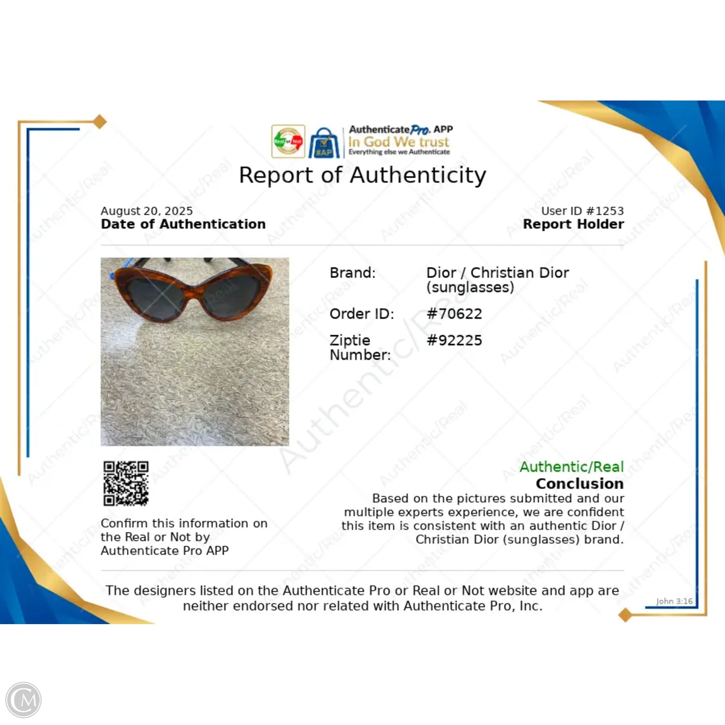 Sunglasses Luxury Designer By Dior, Size: Medium