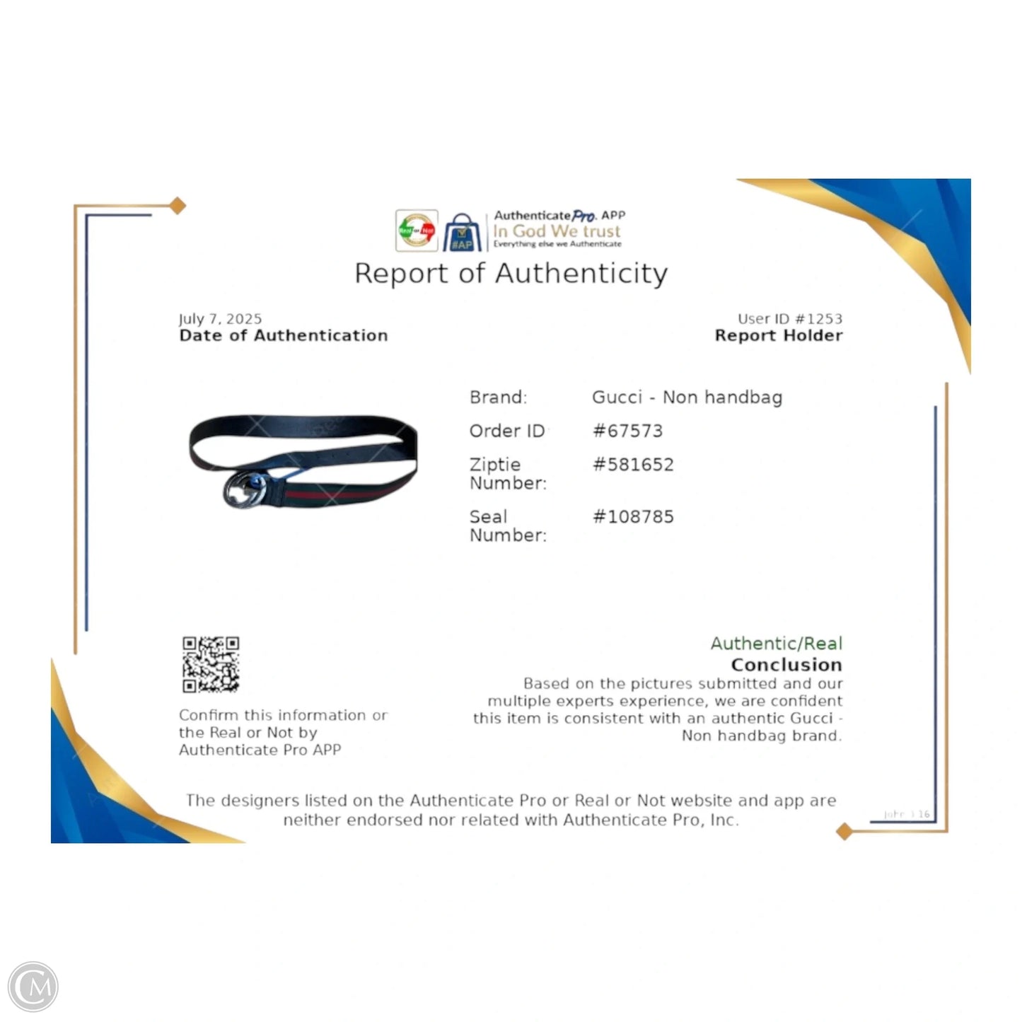 Belt Luxury Designer By Gucci, Size: Large