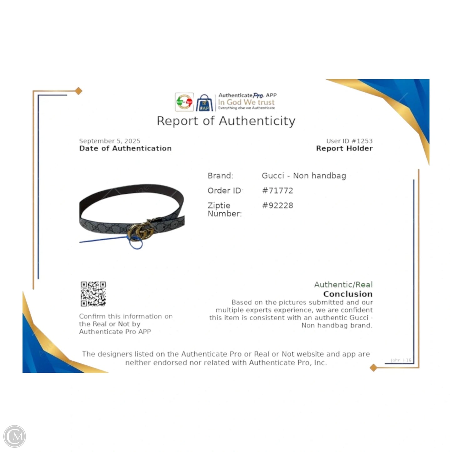 Belt Luxury Designer By Gucci, Size: Small