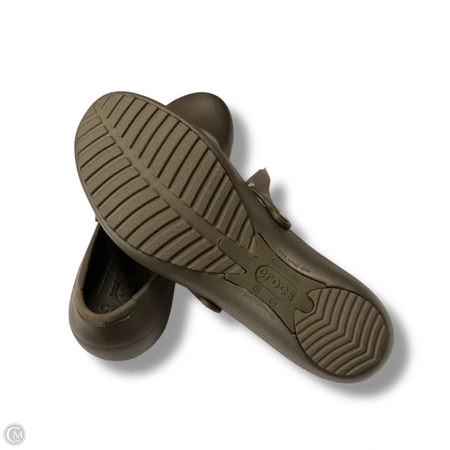 Shoes Flats By Crocs In Bronze, Size: 9