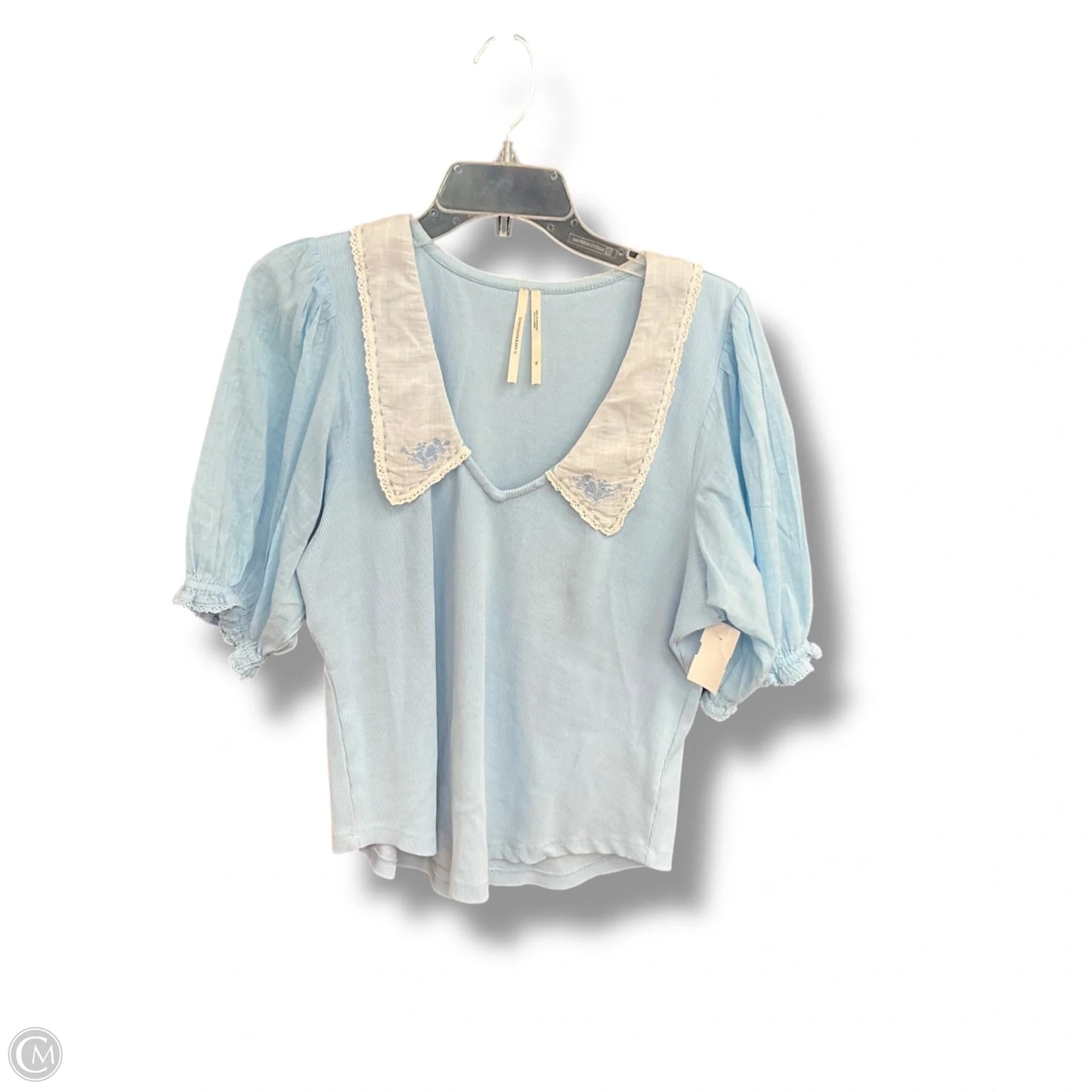 Top Short Sleeve By Anthropologie In Blue & White, Size: Xl