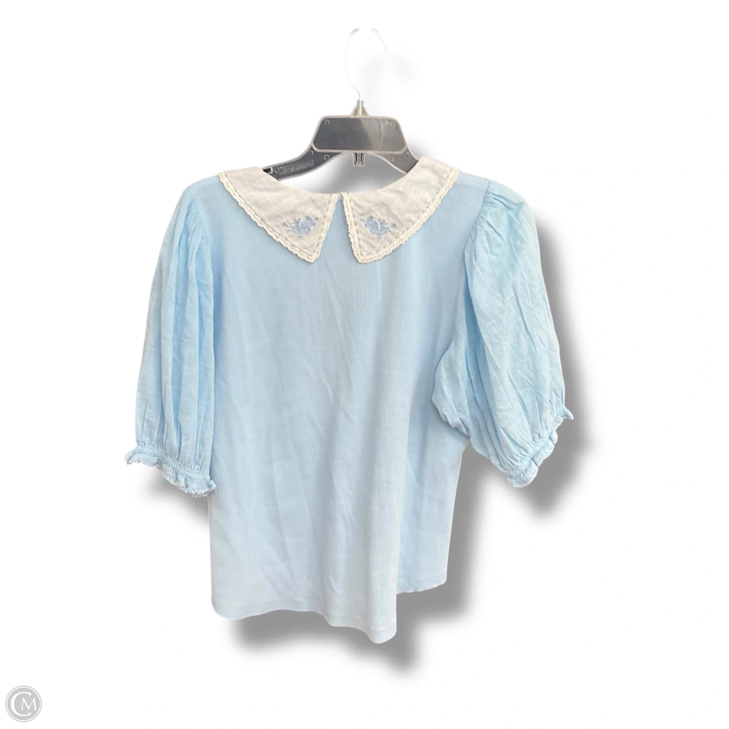 Top Short Sleeve By Anthropologie In Blue & White, Size: Xl
