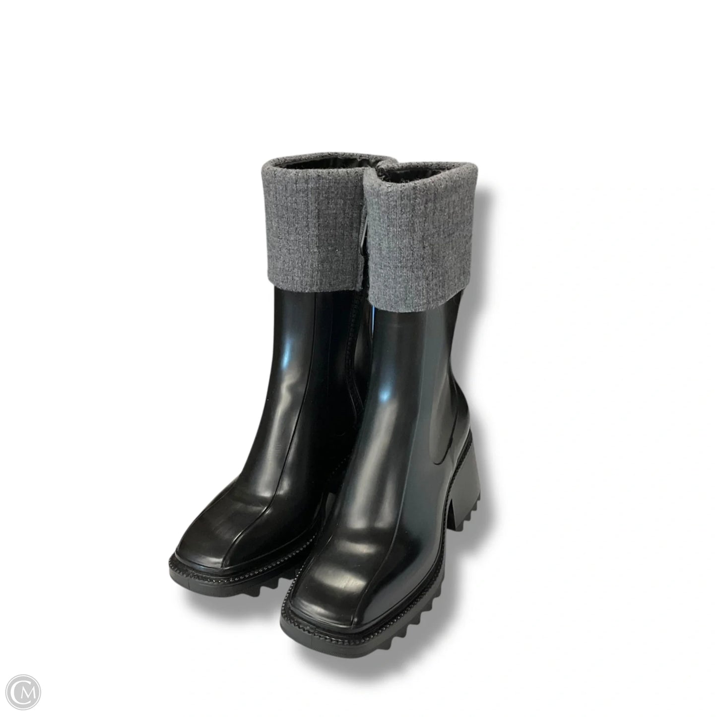Boots Luxury Designer By Chloe In Black & Grey, Size: 6.5