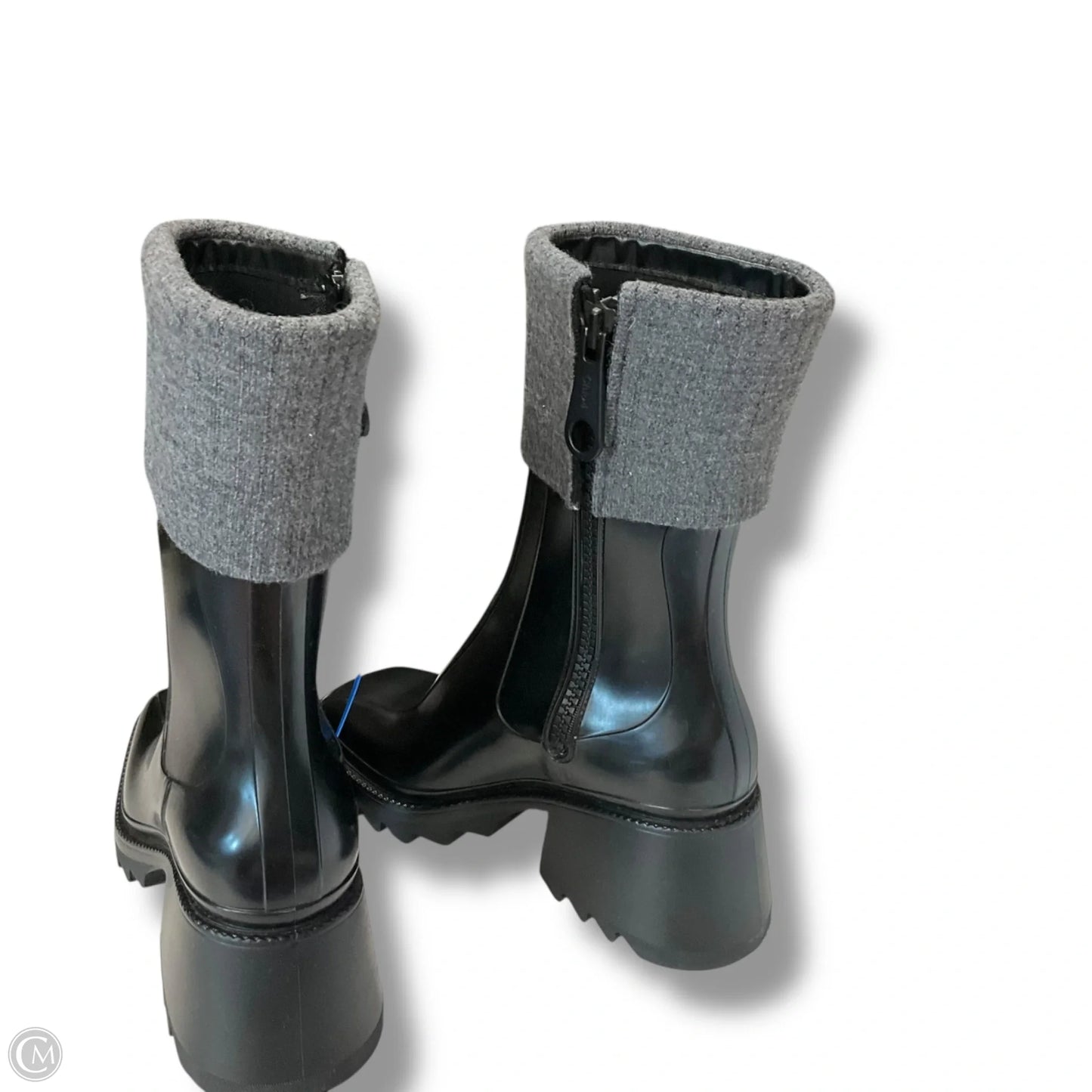 Boots Luxury Designer By Chloe In Black & Grey, Size: 6.5