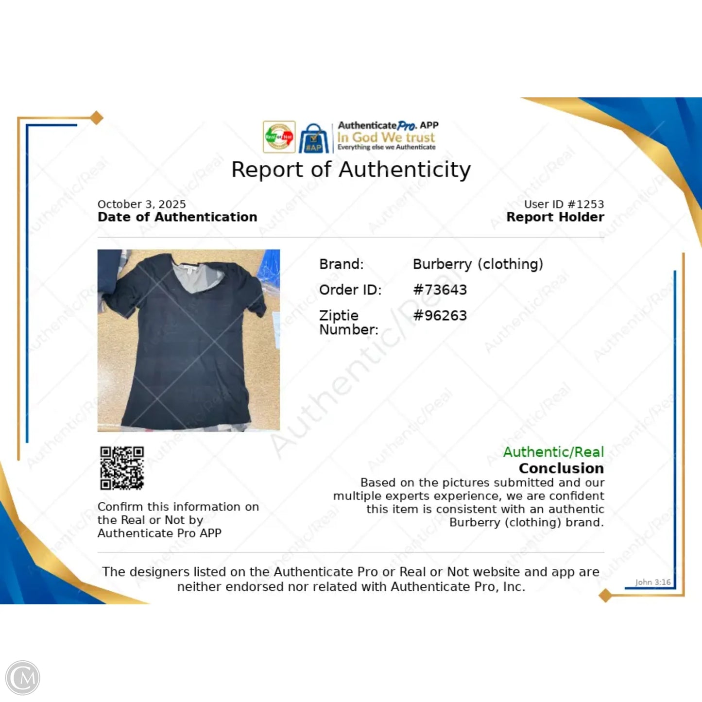 Top Short Sleeve Luxury Designer By Burberry In Black, Size: Xs