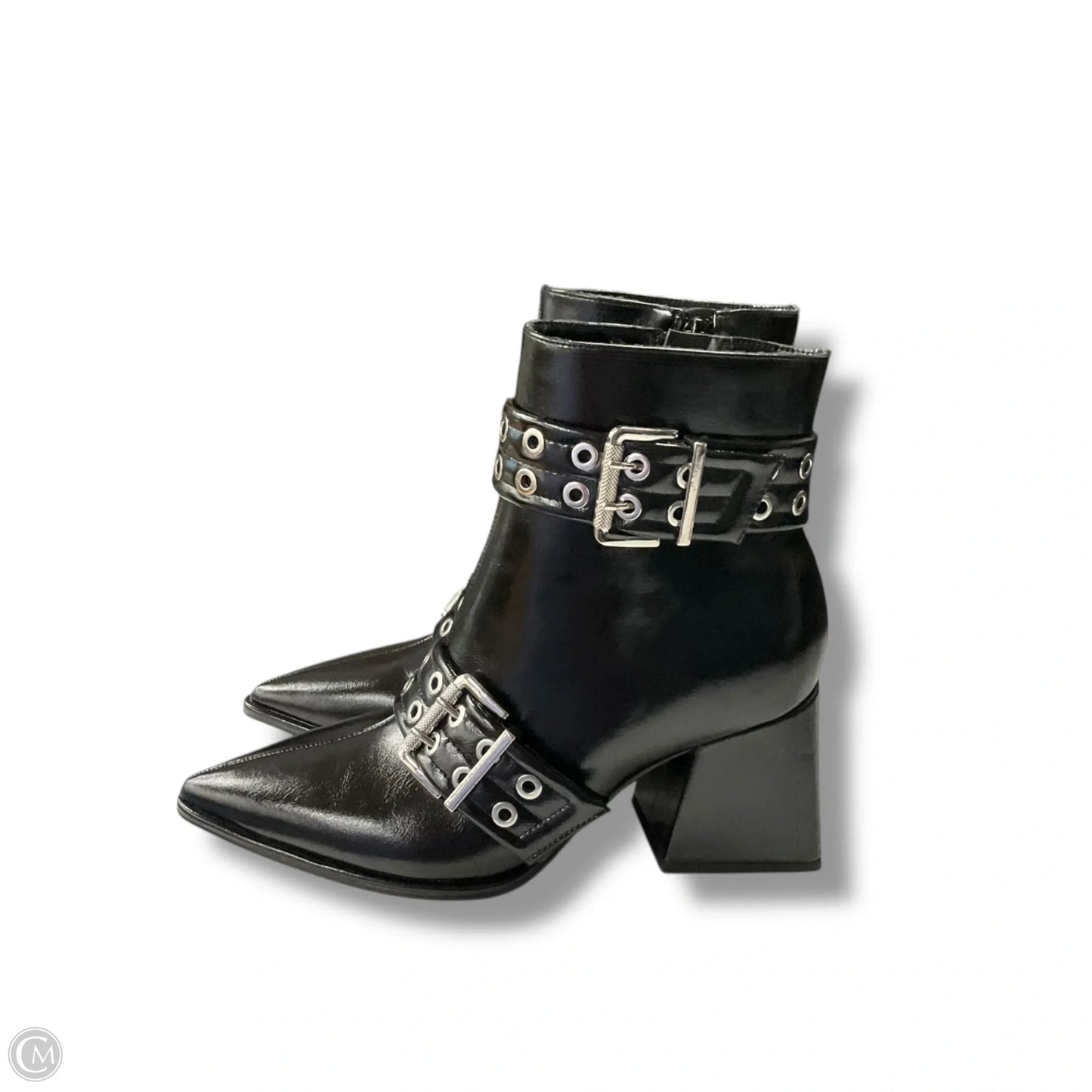 Boots Ankle Heels By Mix No 6 In Black & Silver, Size: 8.5