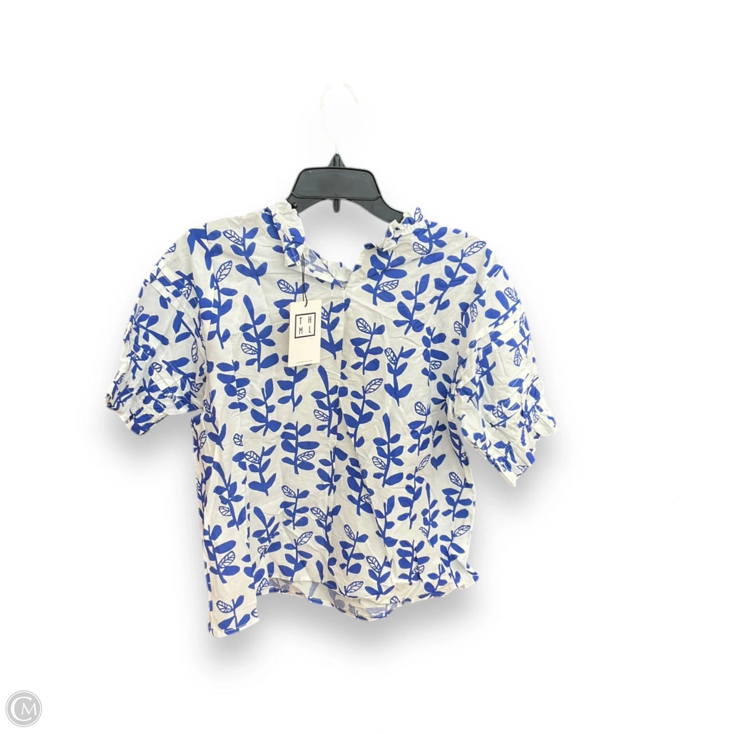 Top Short Sleeve By Thml In Blue & White, Size: L