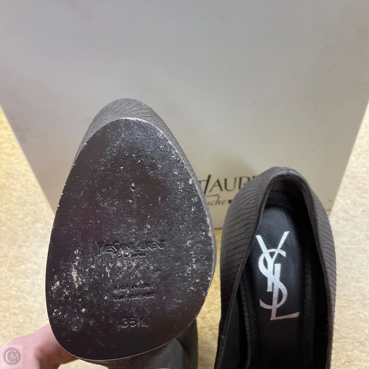 Shoes Luxury Designer By Yves Saint Laurent In Brown, Size: 5.5
