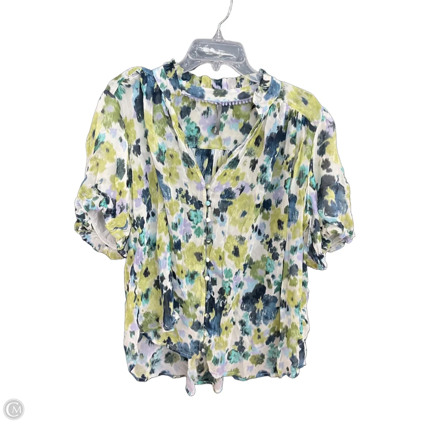 Blouse Short Sleeve By Anthropologie In Floral Print, Size: L