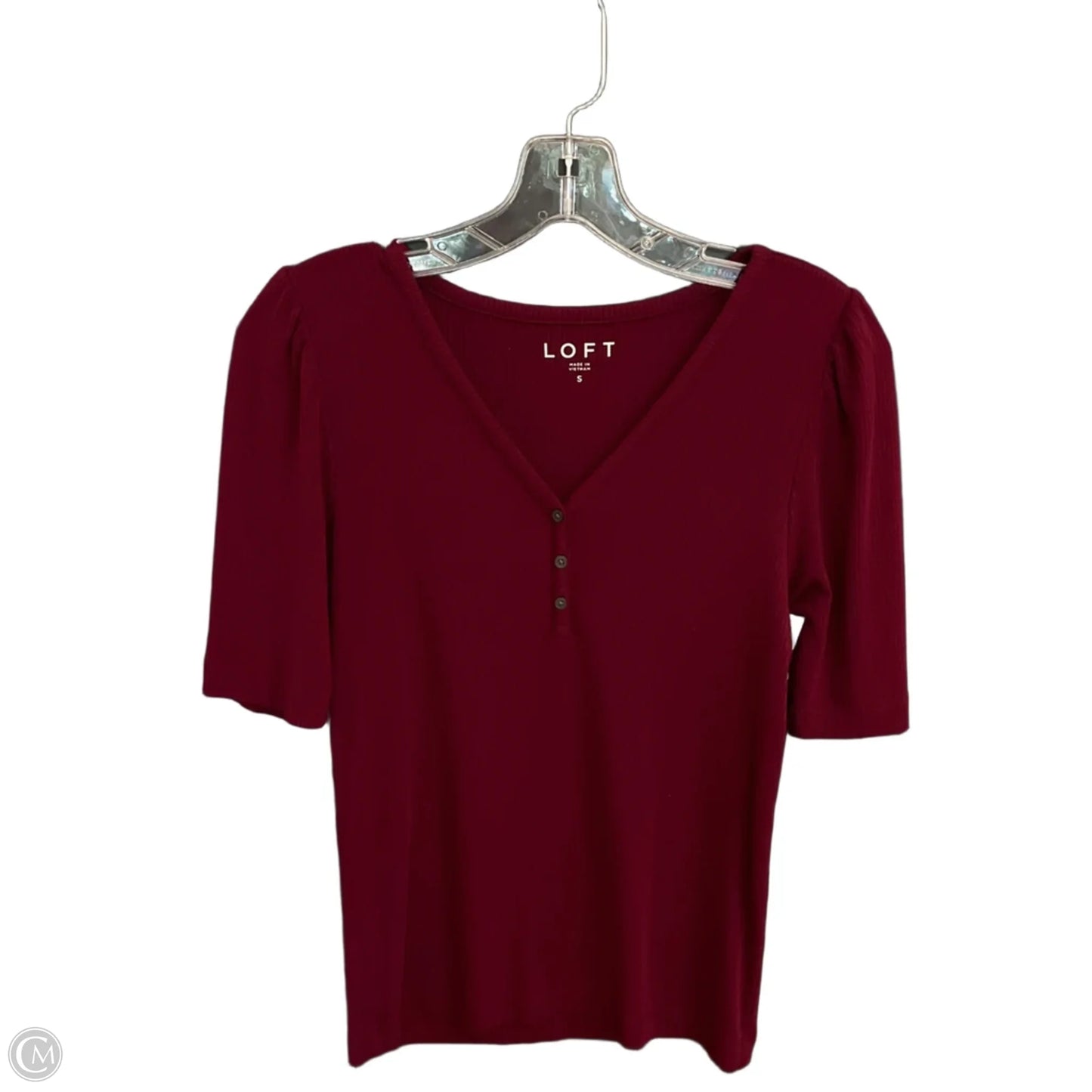 Top Short Sleeve Basic By Loft In Maroon, Size: S