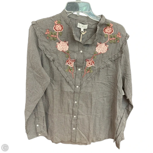 Blouse Long Sleeve By Lucky Brand In Brown, Size: L