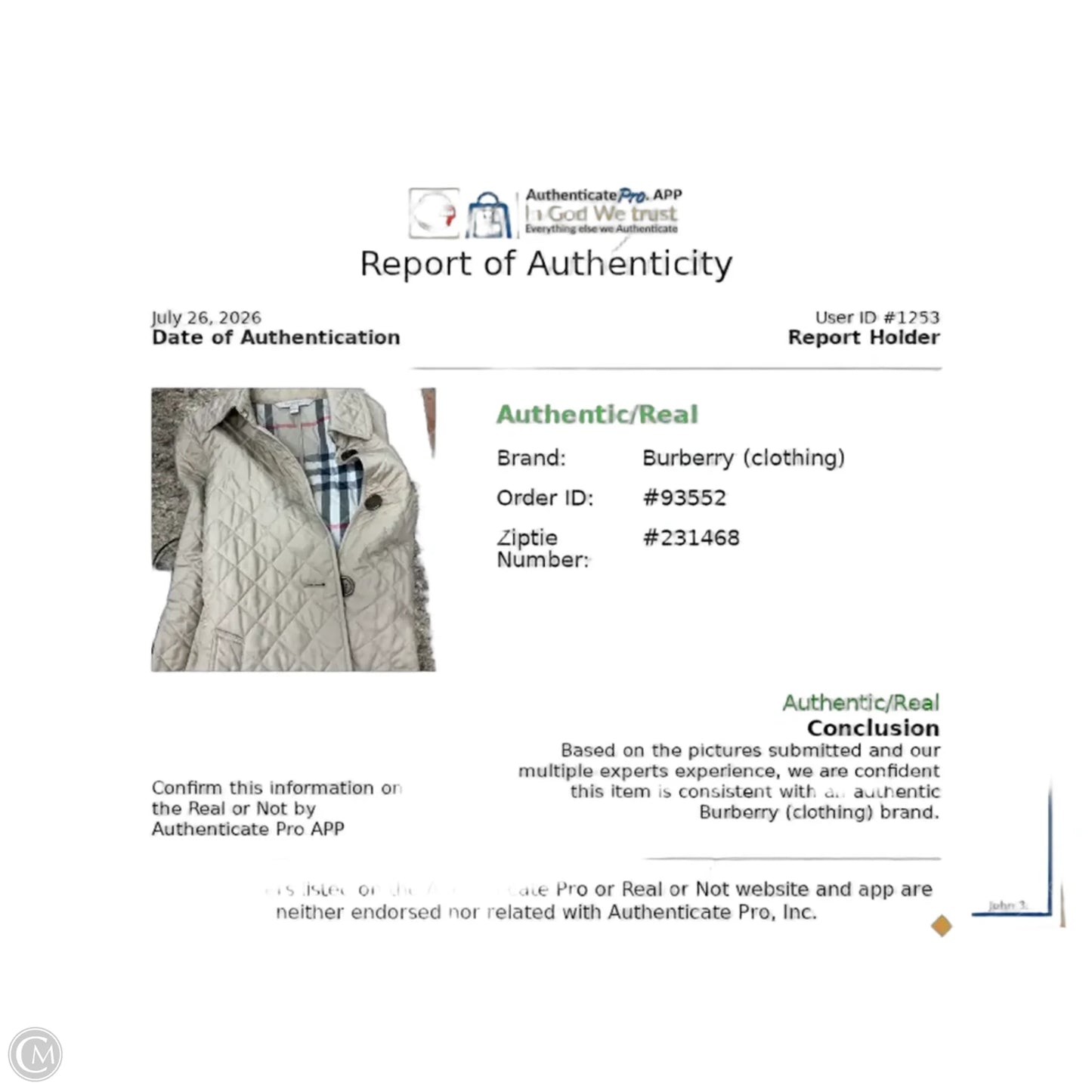 Jacket Luxury Designer By Burberry In Tan, Size: L