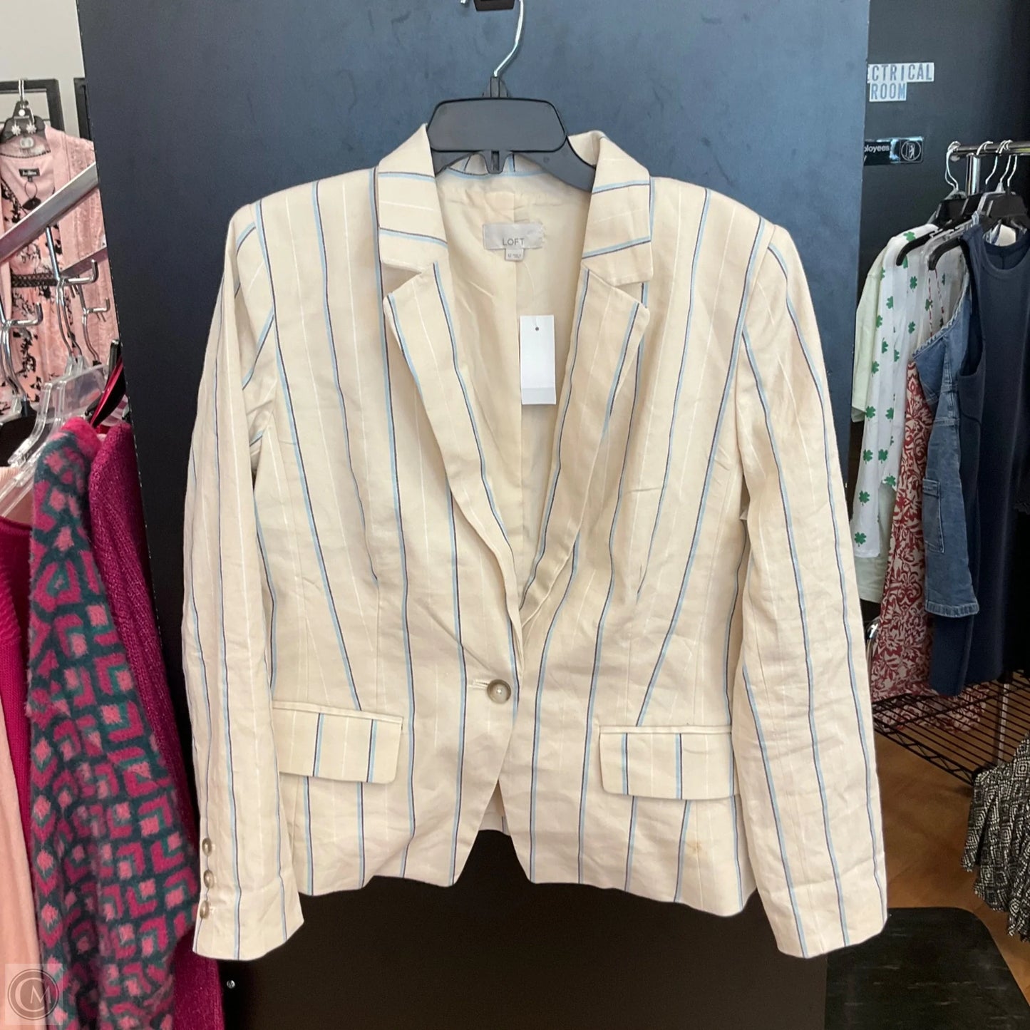 Blazer By Loft In Striped Pattern, Size: L
