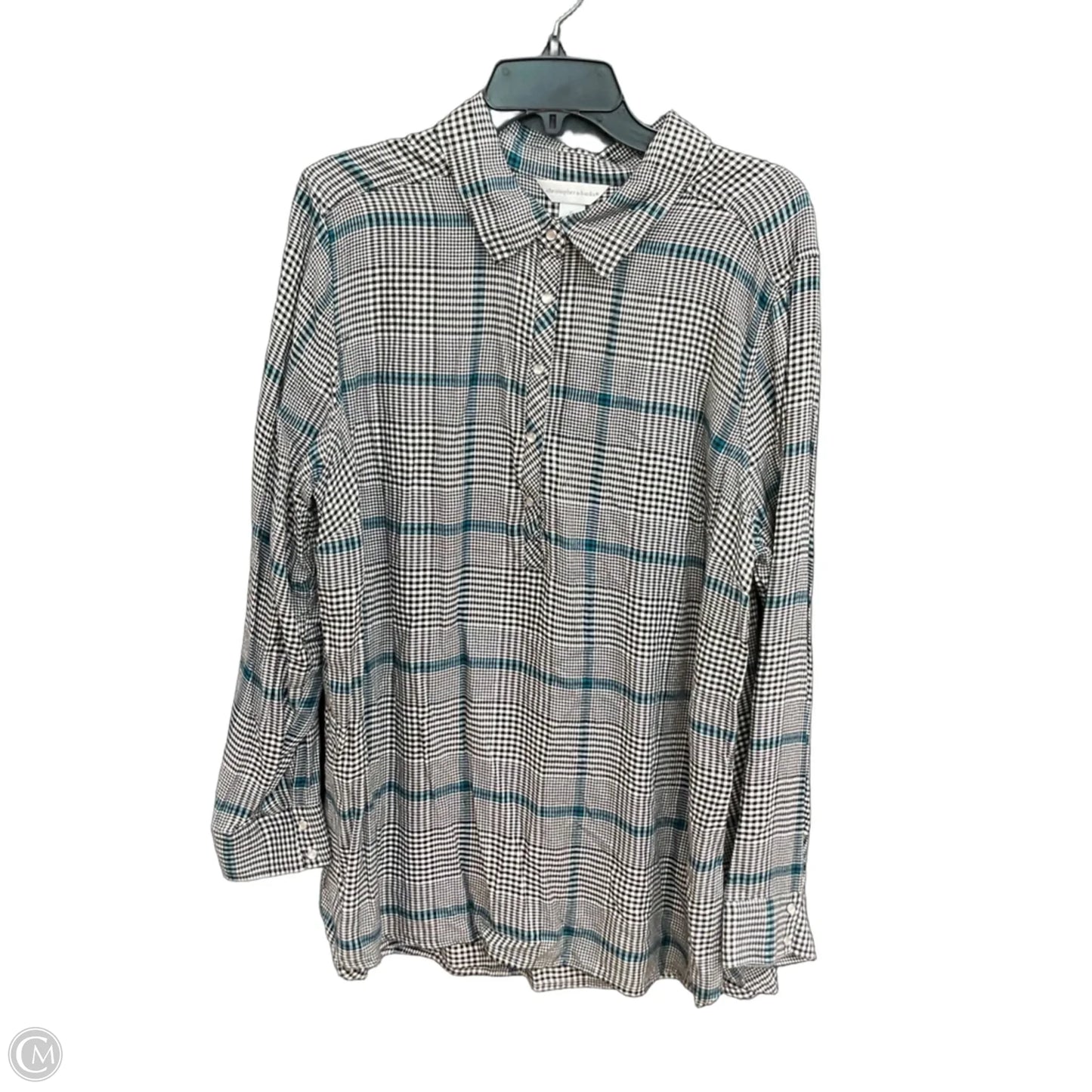 Blouse Long Sleeve By Christopher And Banks In Plaid Pattern, Size: Xl