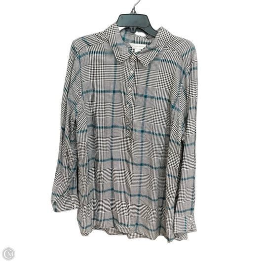 Blouse Long Sleeve By Christopher And Banks In Plaid Pattern, Size: Xl