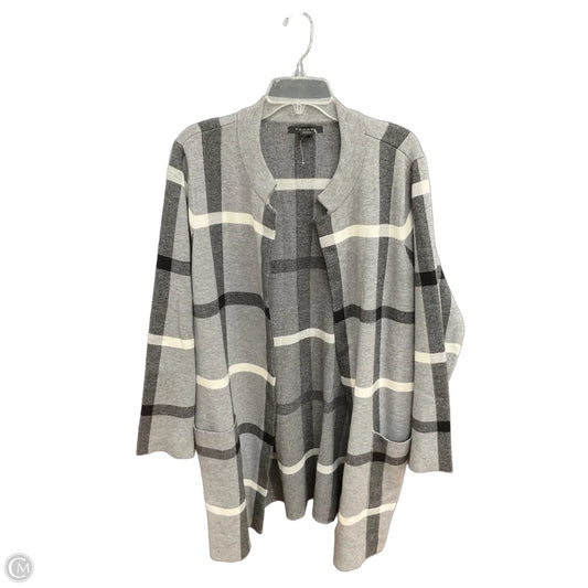 Sweater Cardigan By Tahari In Grey & White, Size: 2x
