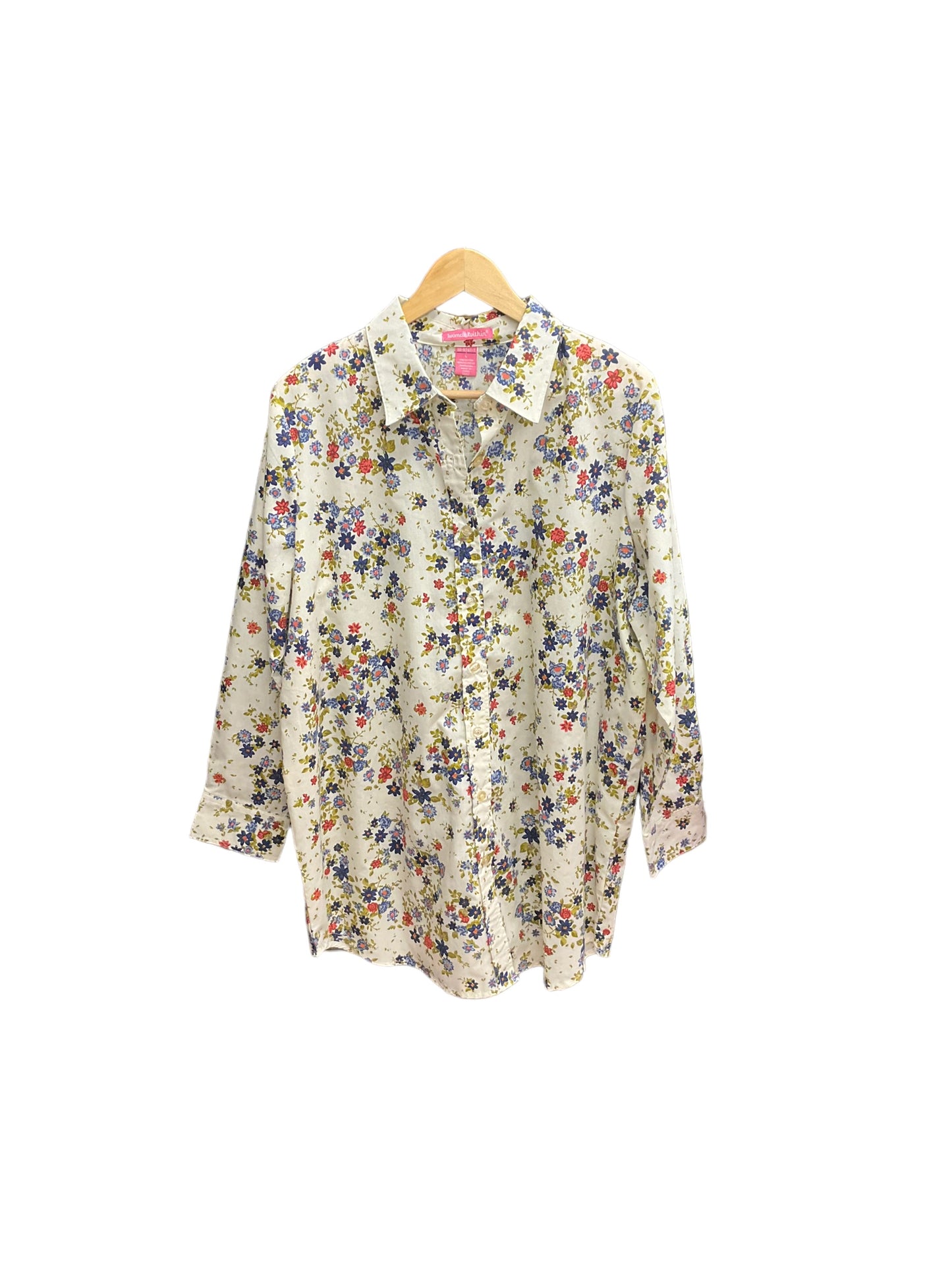 Floral Print Blouse Long Sleeve Woman Within, Size L