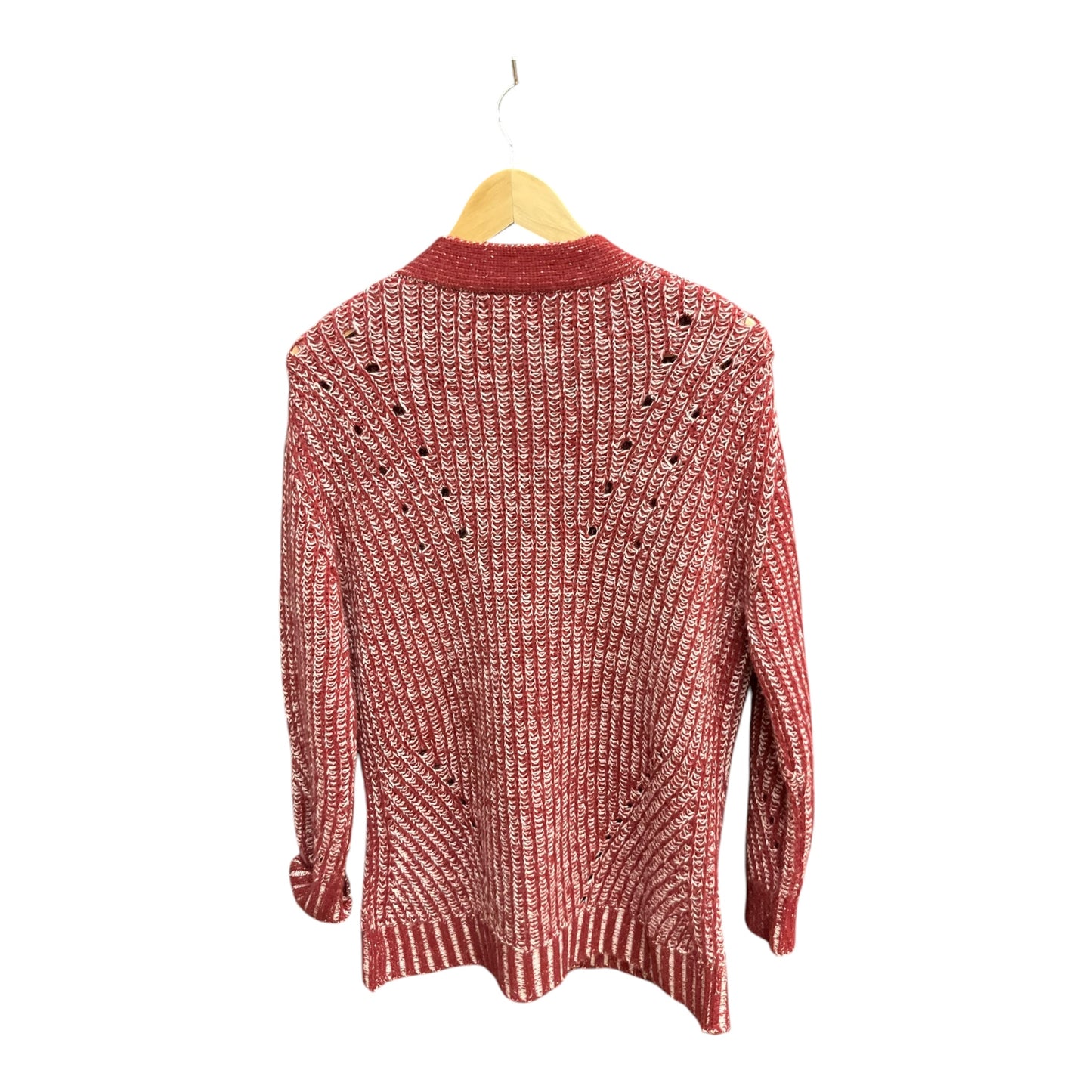 Sweater Cardigan By Clothes Mentor In Red & White, Size: S