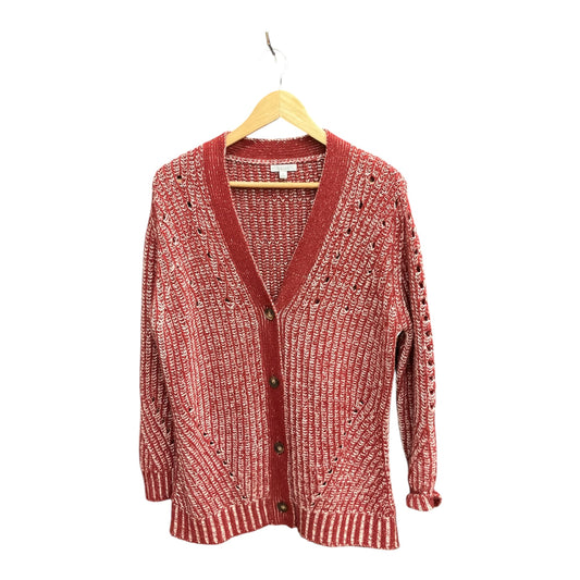 Sweater Cardigan By Clothes Mentor In Red & White, Size: S