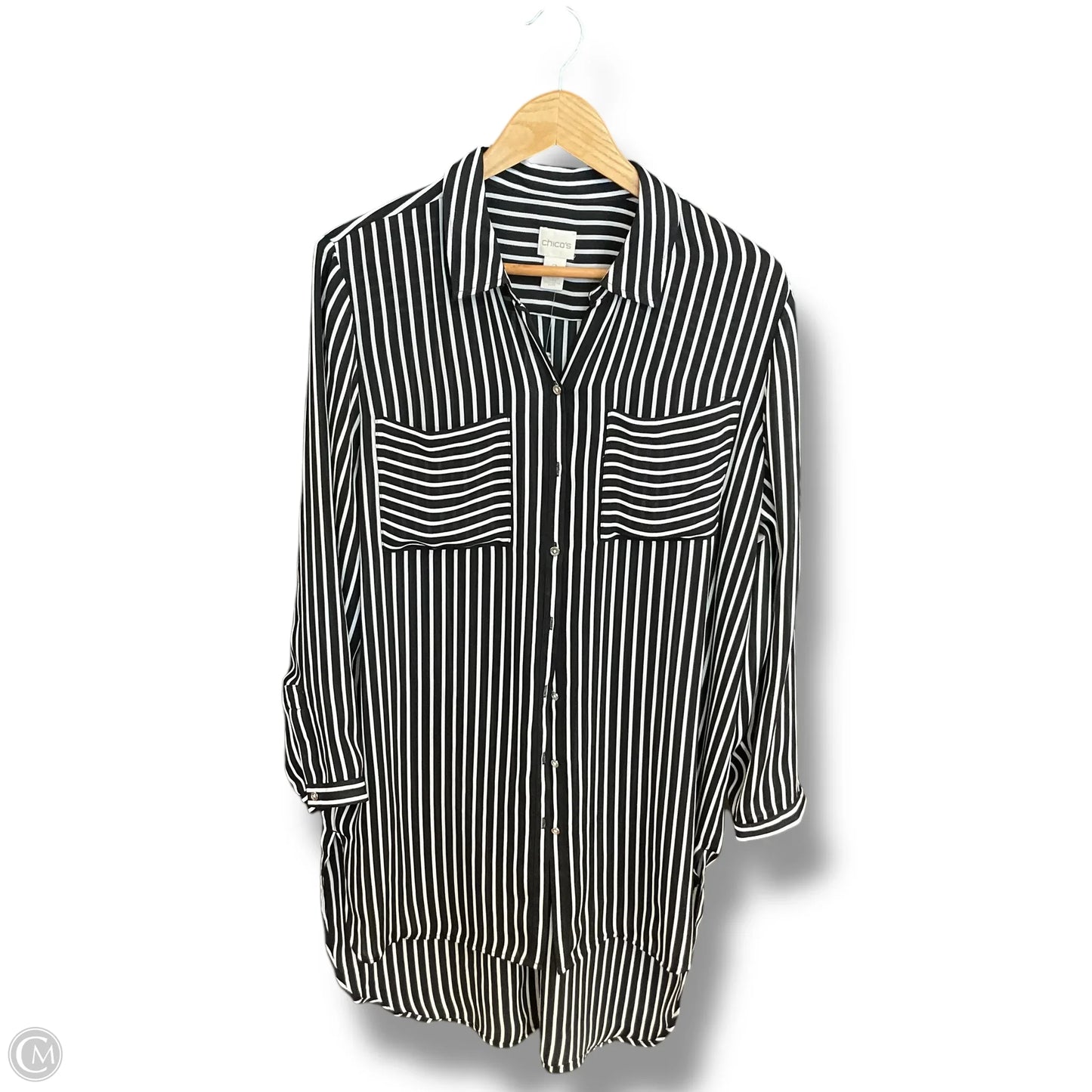 Blouse Long Sleeve By Chicos In Striped Pattern, Size: 2