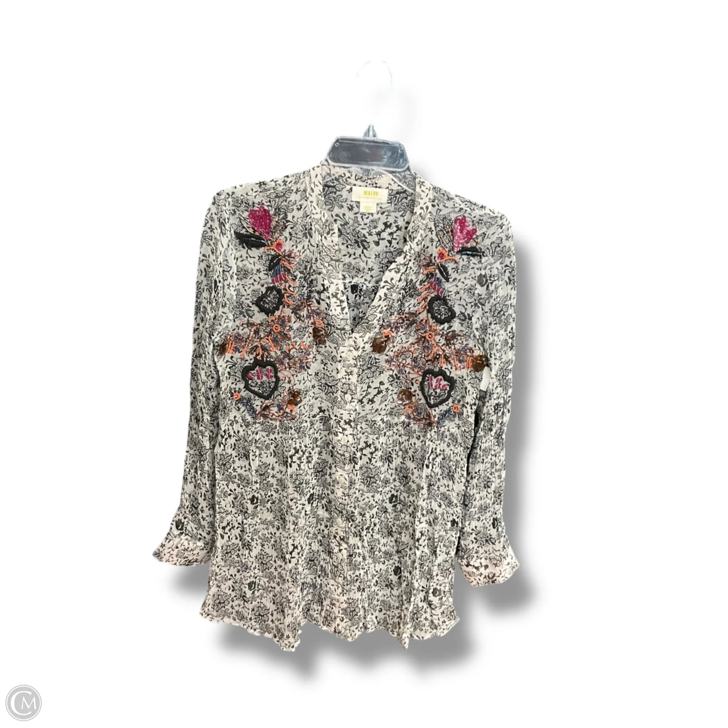 Blouse Long Sleeve By Maeve In Black & White, Size: S