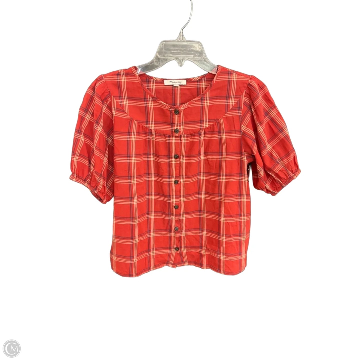 Top Short Sleeve By Madewell In Plaid Pattern, Size: S