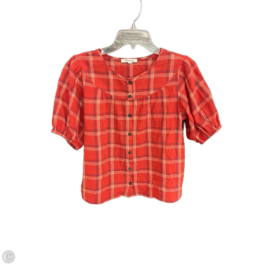 Top Short Sleeve By Madewell In Plaid Pattern, Size: S