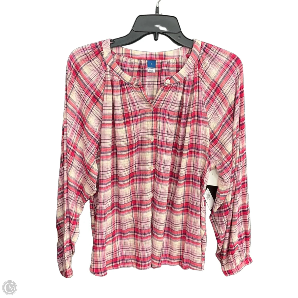 Top Long Sleeve By Old Navy In Plaid Pattern, Size: M