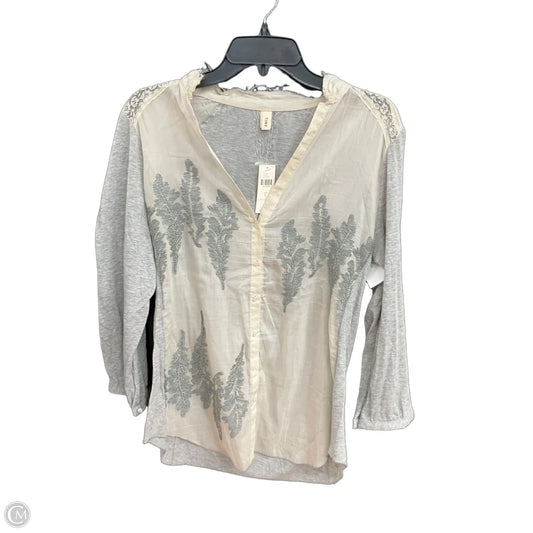 Top 3/4 Sleeve By Tiny In Grey & White, Size: L