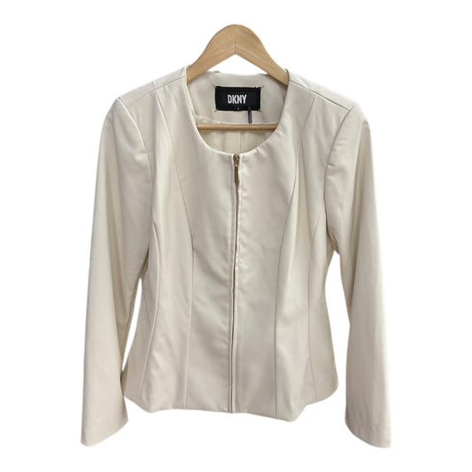 Jacket Moto Leather By Dkny In Cream, Size: M