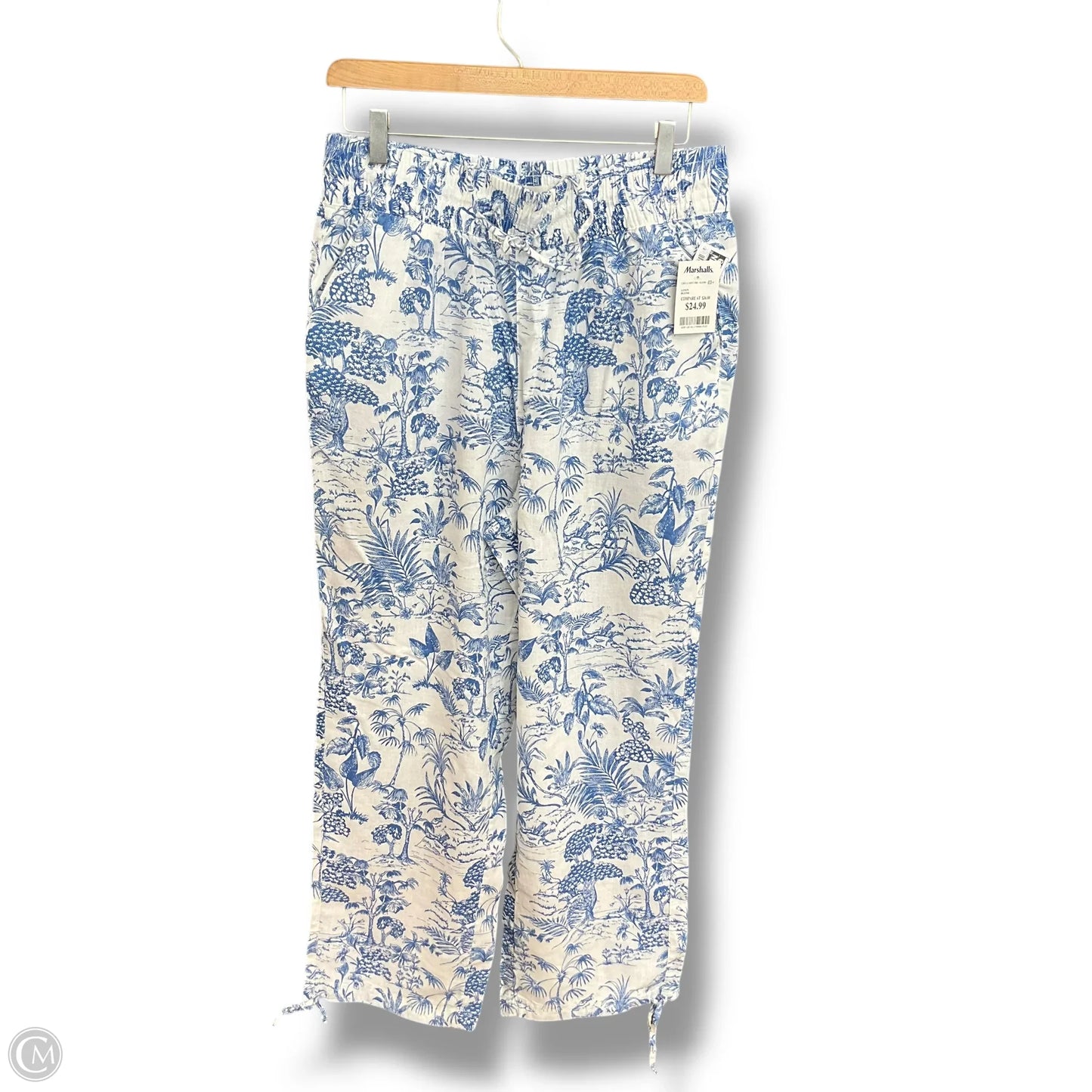 Pants Linen By Nicole Miller In Blue & White, Size: L