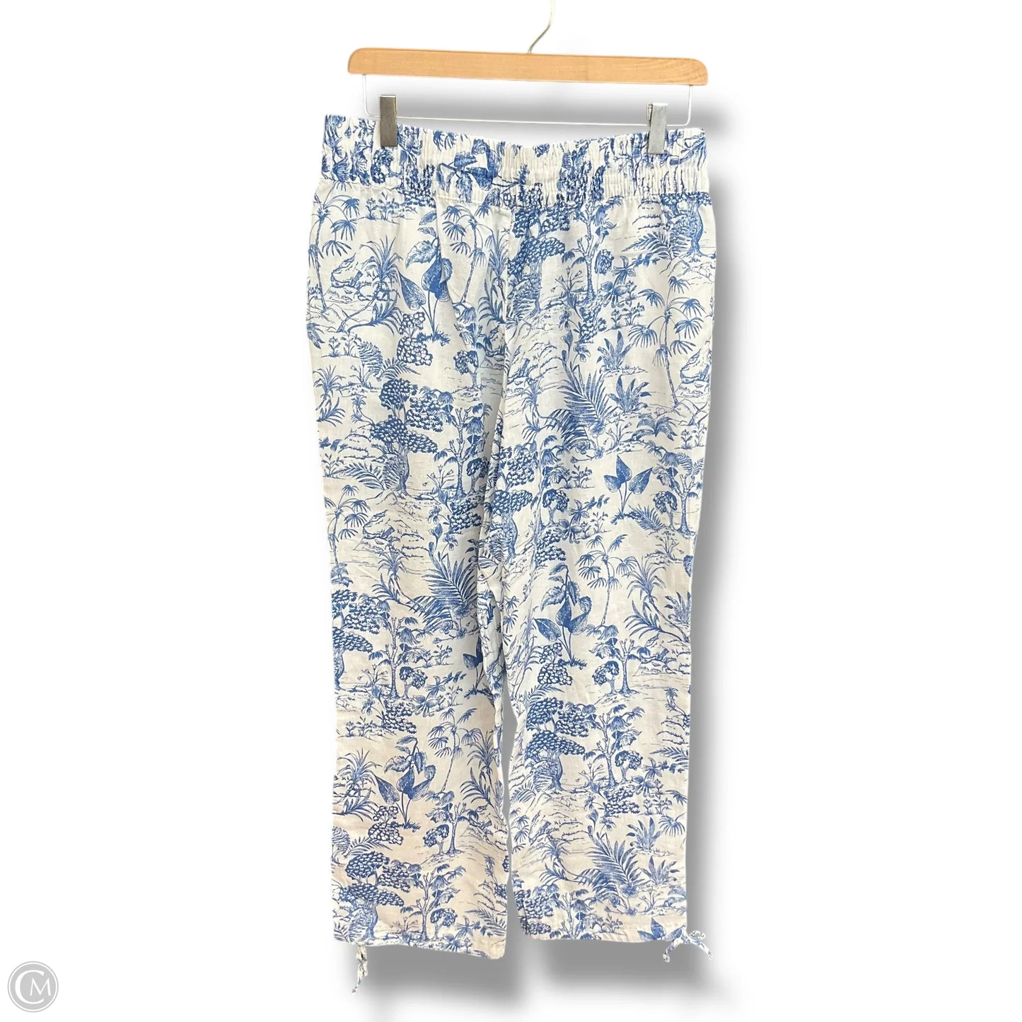 Pants Linen By Nicole Miller In Blue & White, Size: L