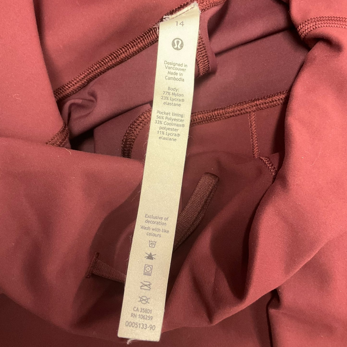 Athletic Leggings By Lululemon In Red, Size: 14