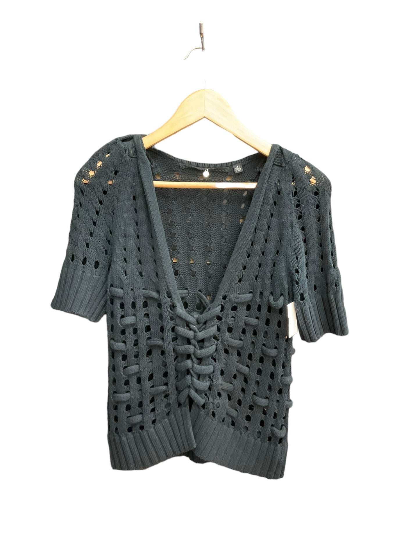 Black Top Short Sleeve Knitted And Knotted, Size S