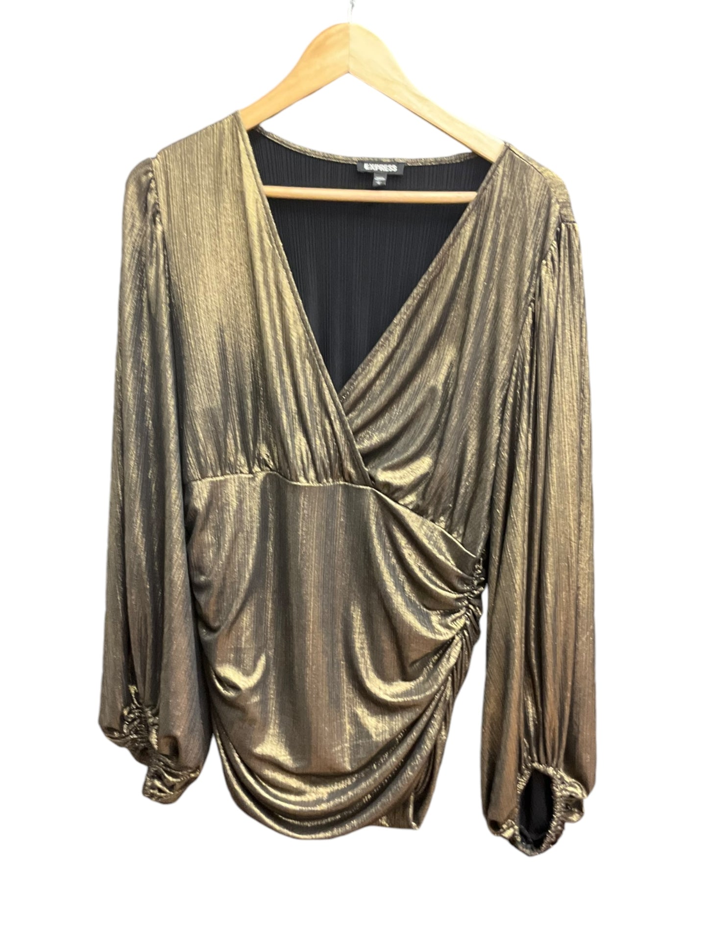 Top Long Sleeve By Express In Gold, Size: L