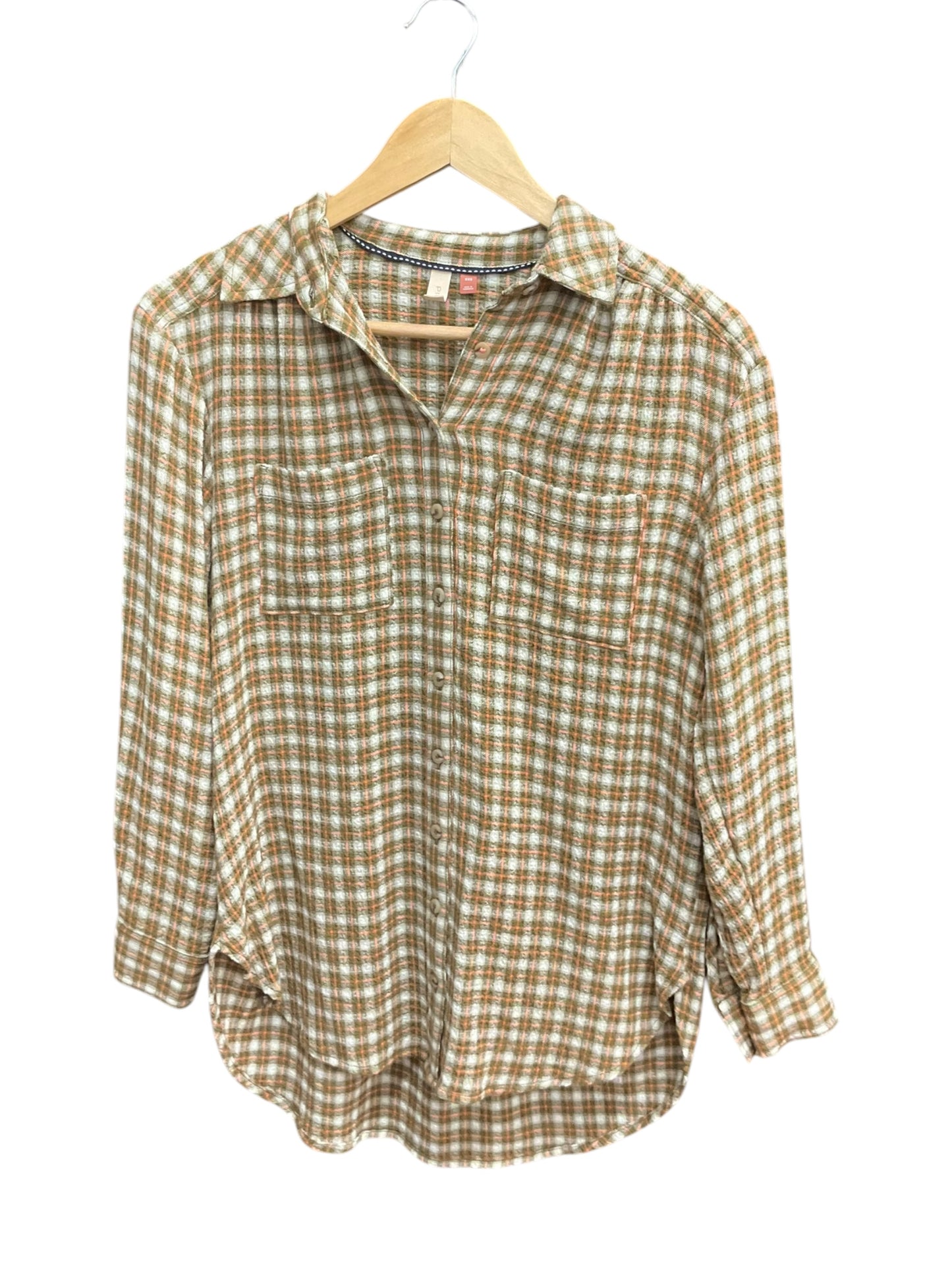 Blouse Long Sleeve By Pilcro In Plaid Pattern, Size: Xxs