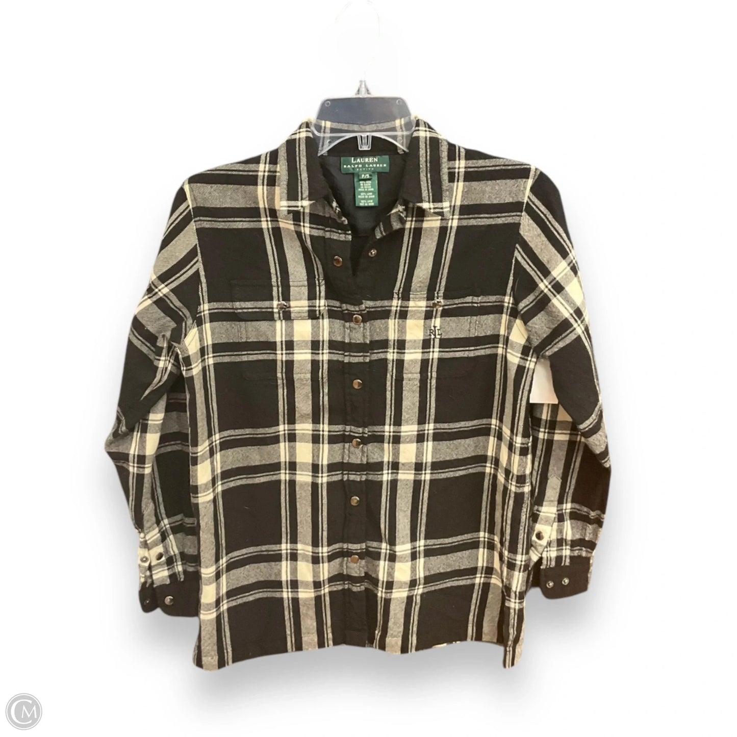Blouse Long Sleeve By Ralph Lauren In Plaid Pattern, Size: S