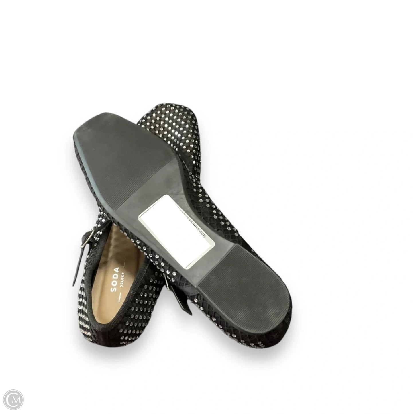 Shoes Flats By Soda In Black & Silver, Size: 6