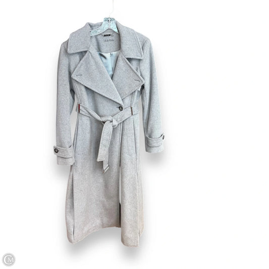 Coat Trench Coat By Calvin Klein In Grey, Size: M