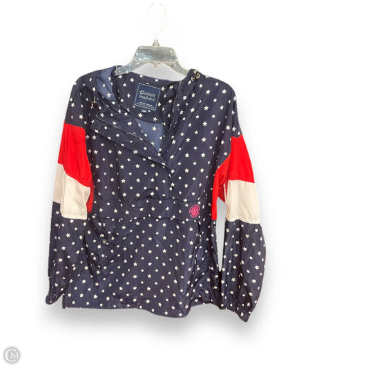 Jacket Windbreaker By Simply Southern In Blue & Red, Size: L