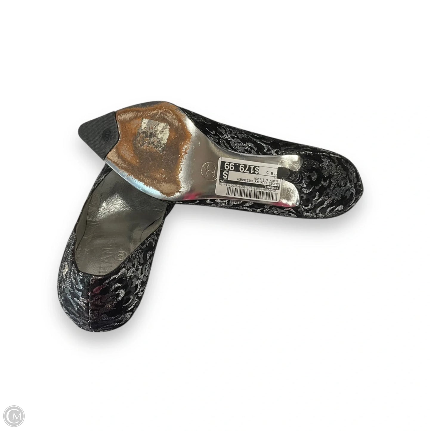 Shoes Luxury Designer By Chanel In Black & Silver, Size: 8.5