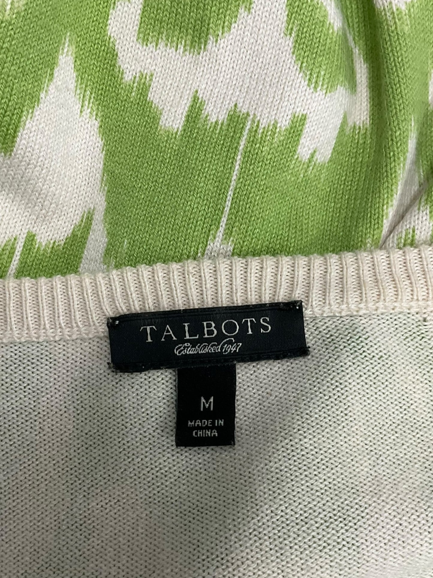 Cardigan By Talbots In Green & White, Size: M