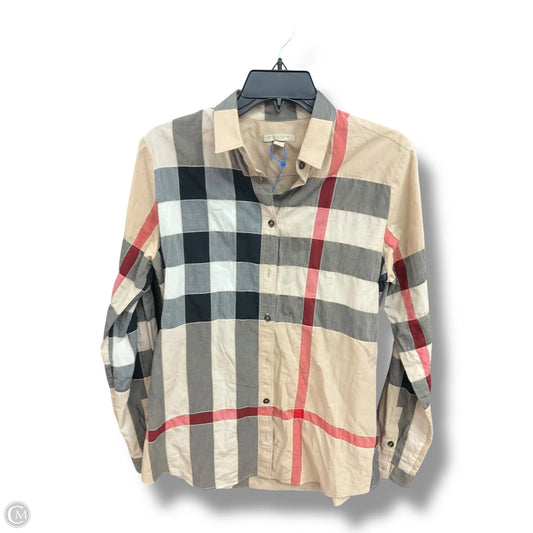 Blouse Luxury Designer By Burberry In Plaid Pattern, Size: S