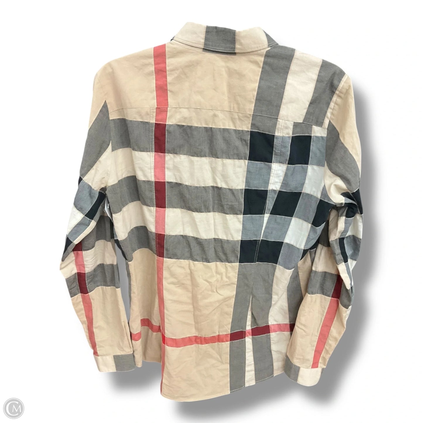 Blouse Luxury Designer By Burberry In Plaid Pattern, Size: S