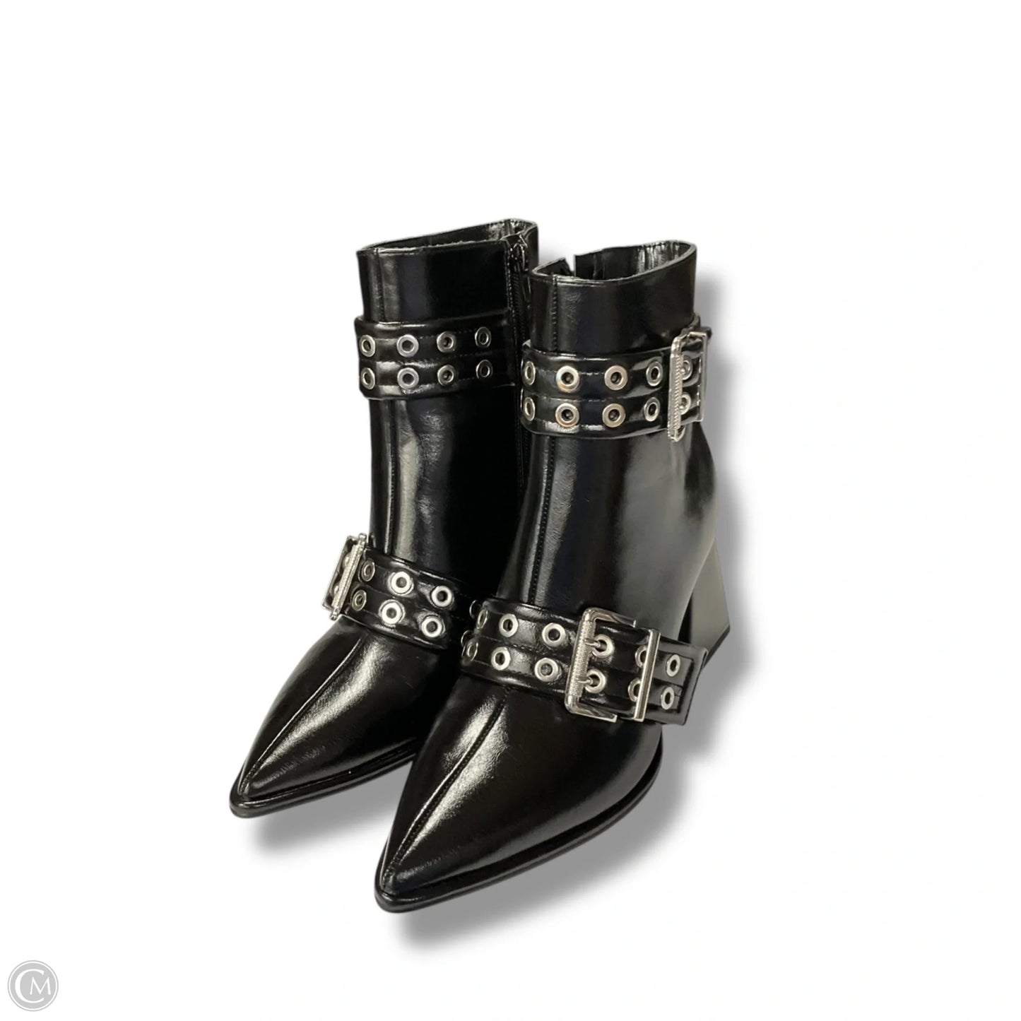 Boots Ankle Heels By Mix No 6 In Black & Silver, Size: 8.5