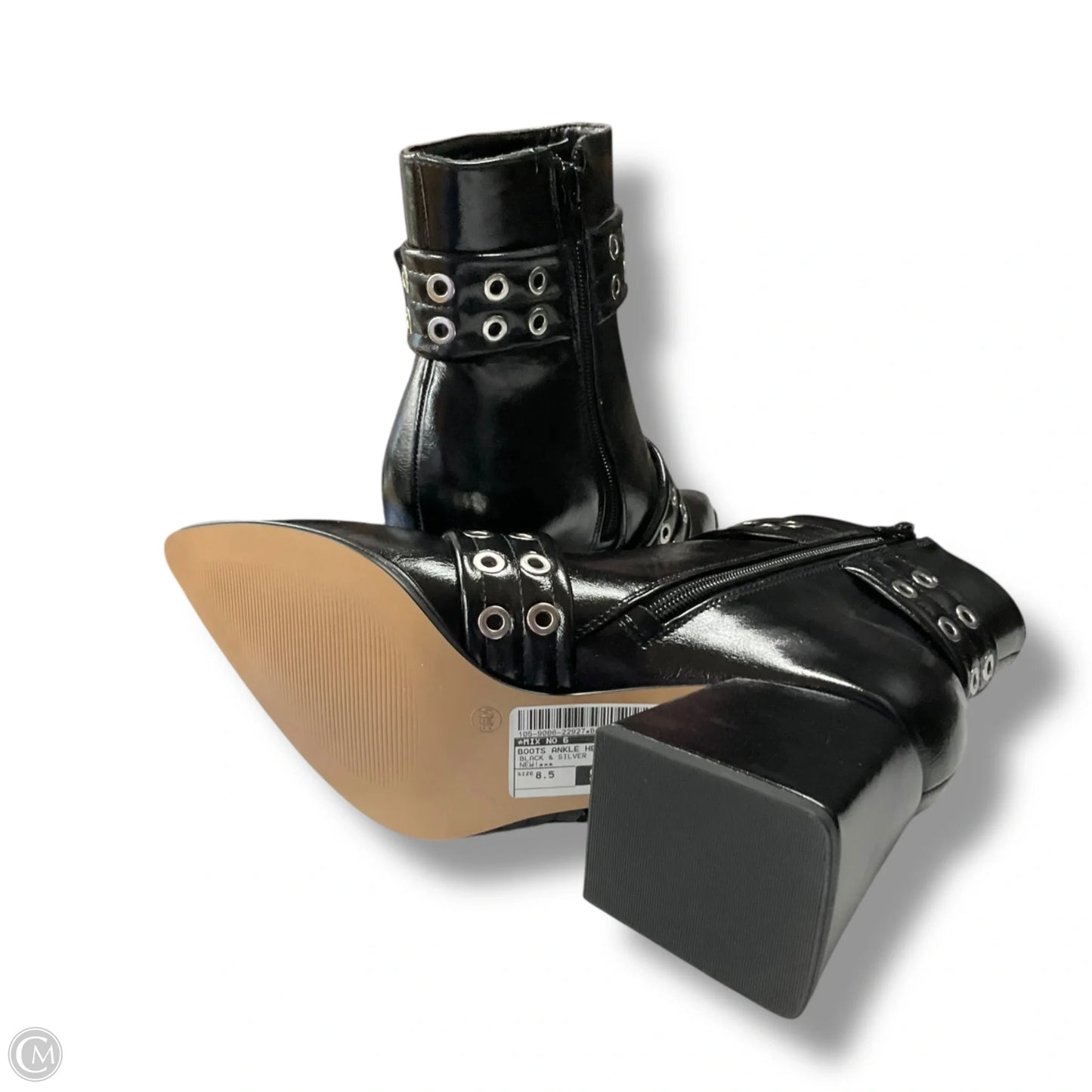 Boots Ankle Heels By Mix No 6 In Black & Silver, Size: 8.5