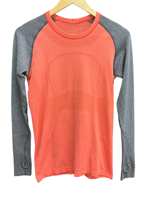 Athletic Top Long Sleeve Crewneck By Lululemon In Grey & Orange, Size: 8