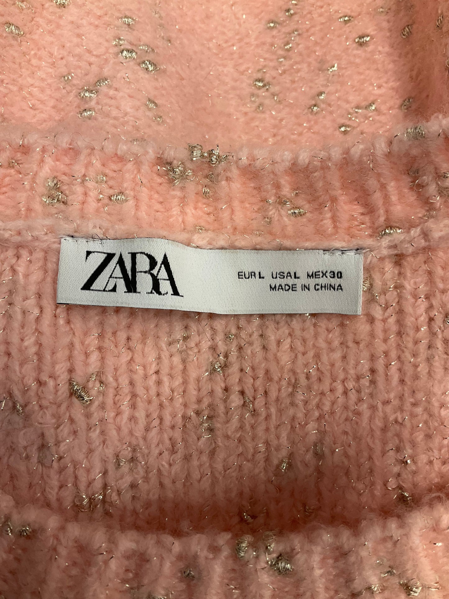 Sweater By Zara In Pink & Silver, Size: L