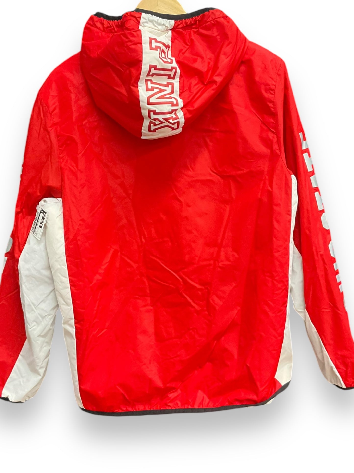 Jacket Windbreaker By Pink In Red & White, Size: L